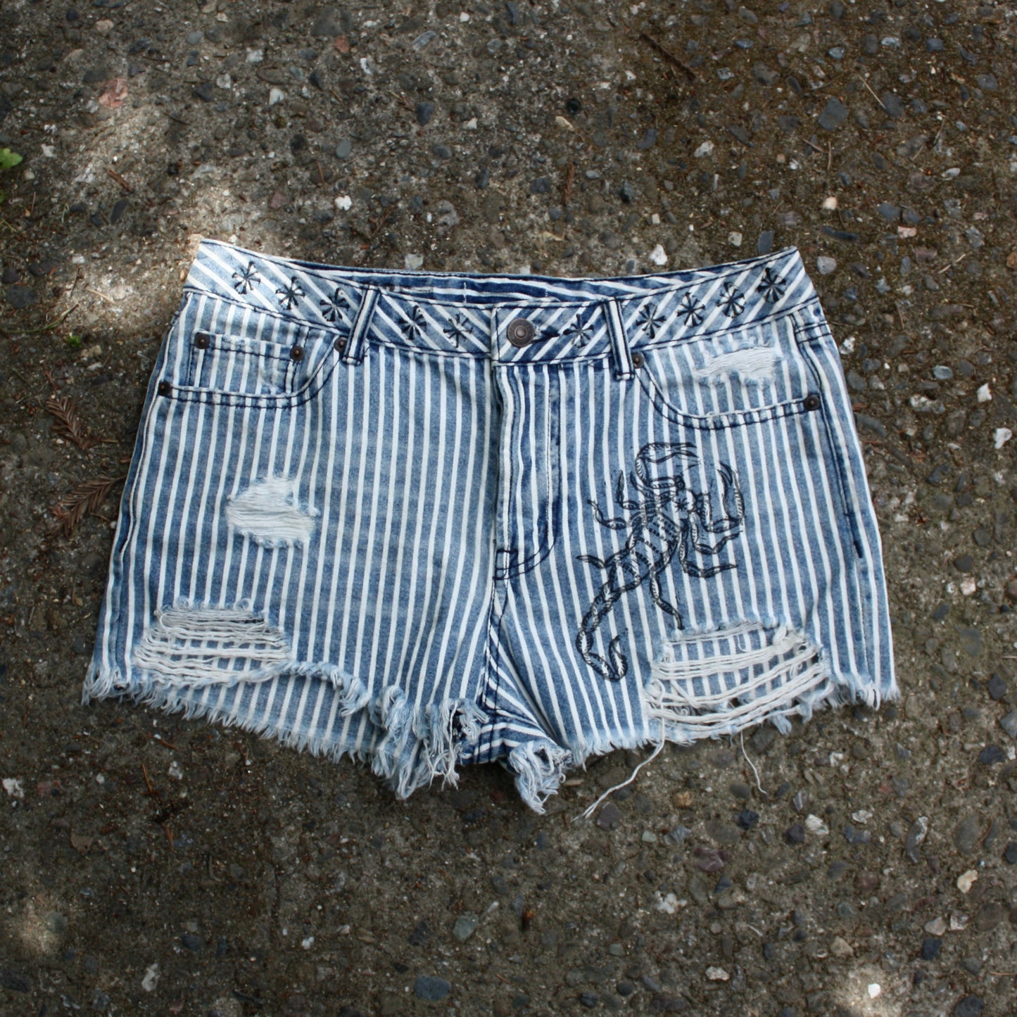 Scorpion pinstripe denim cutoffs