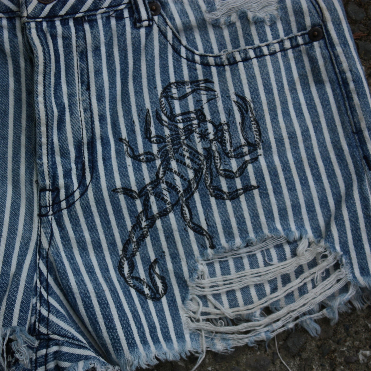 Scorpion pinstripe denim cutoffs