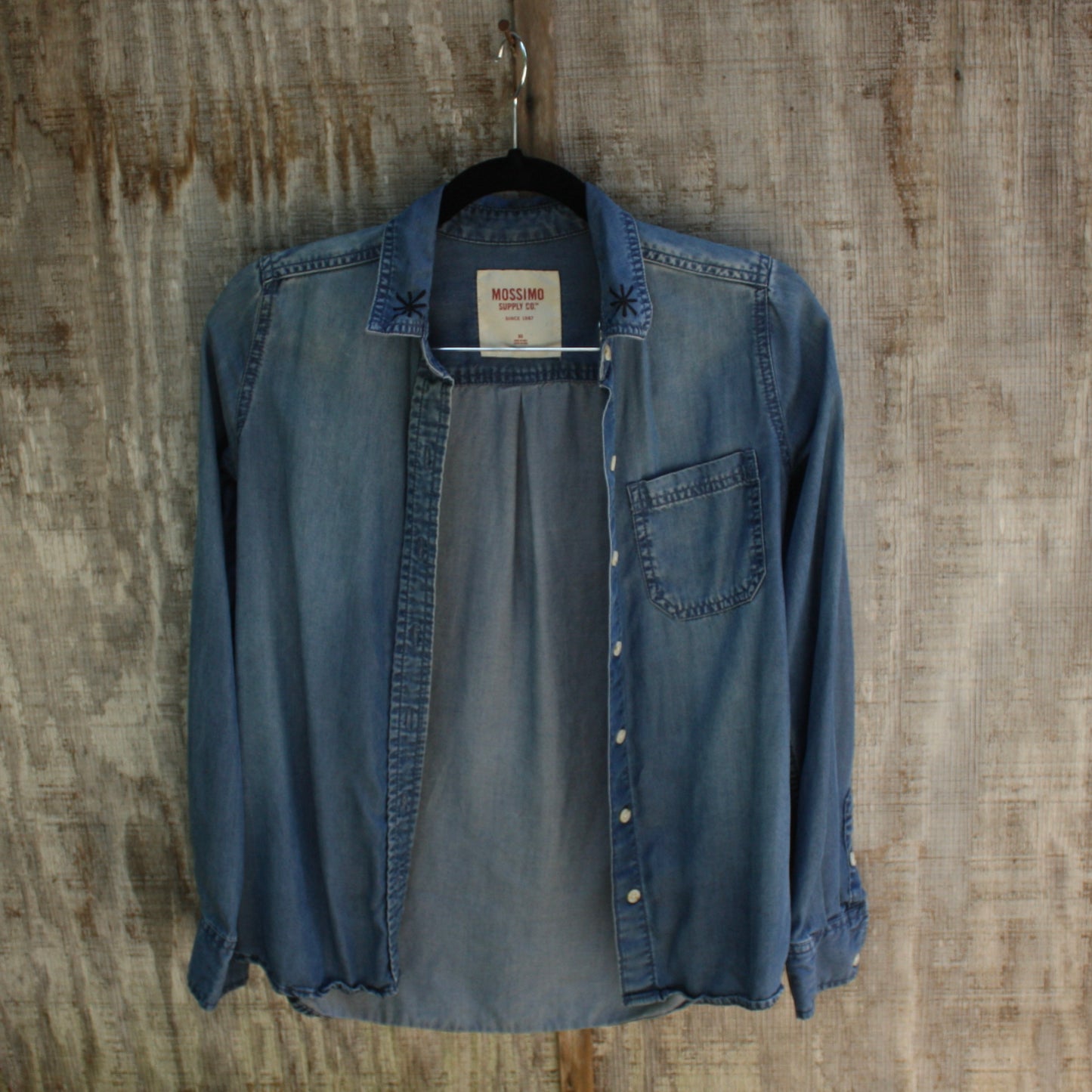 wolf denim button up