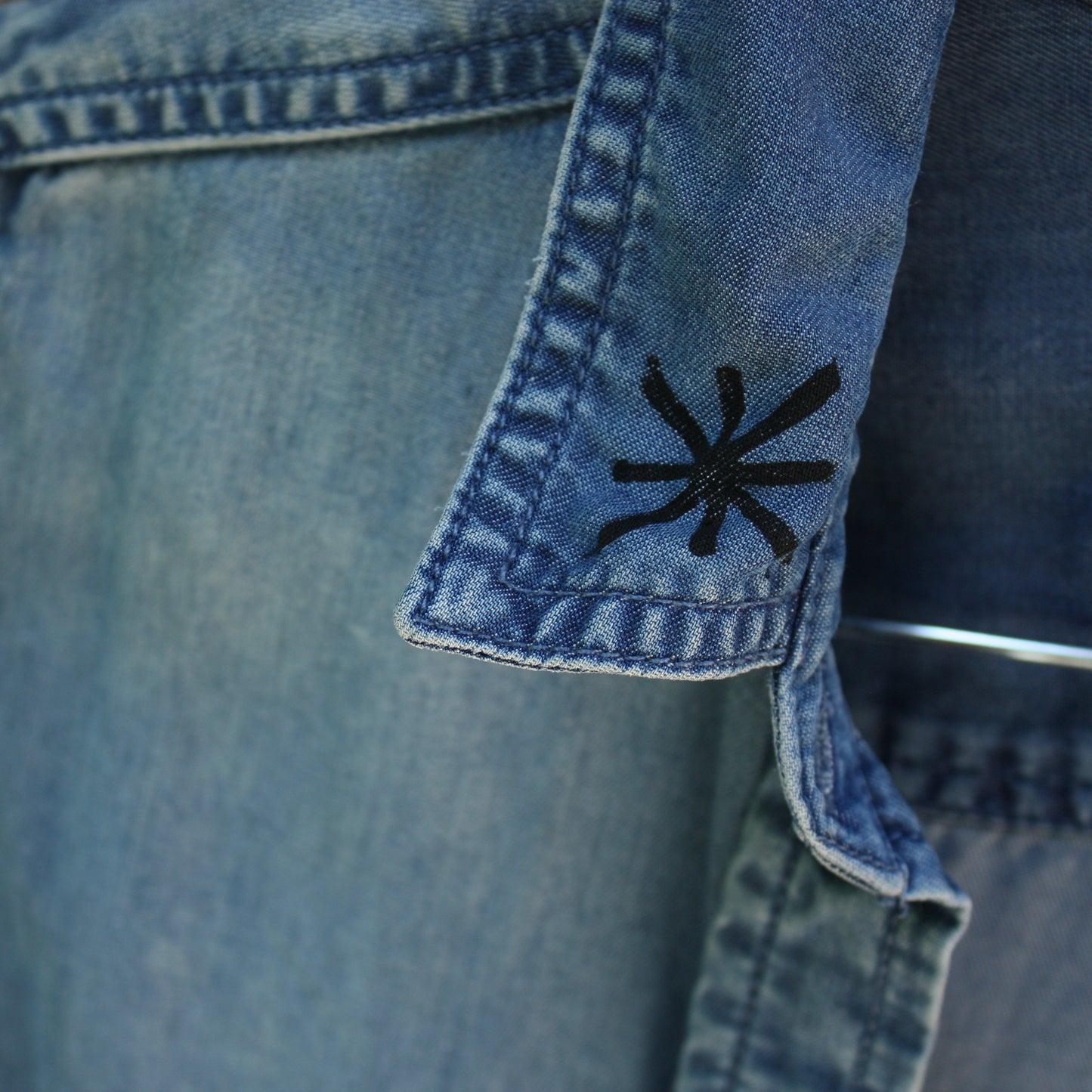 wolf denim button up