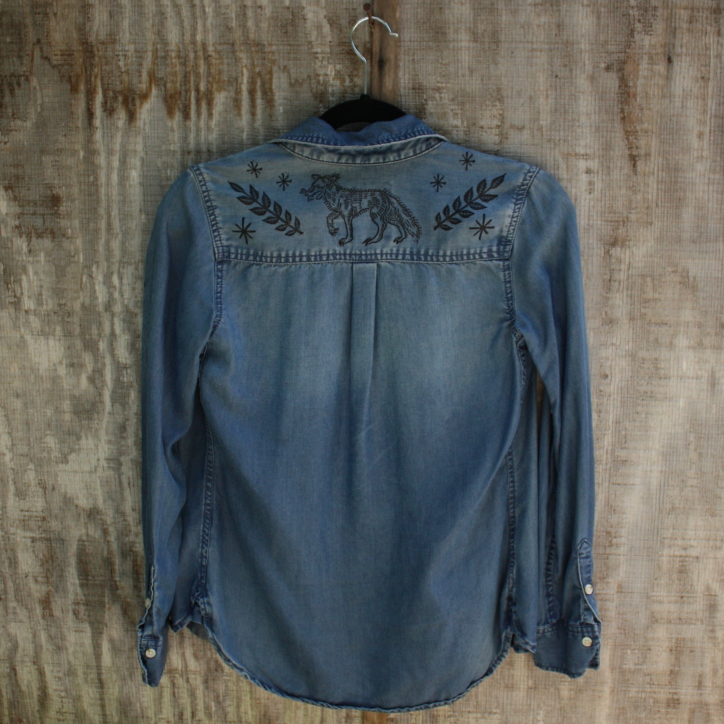 wolf denim button up