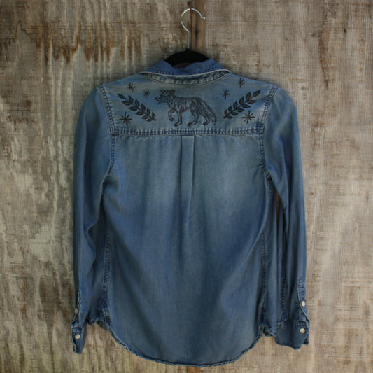 wolf denim button up